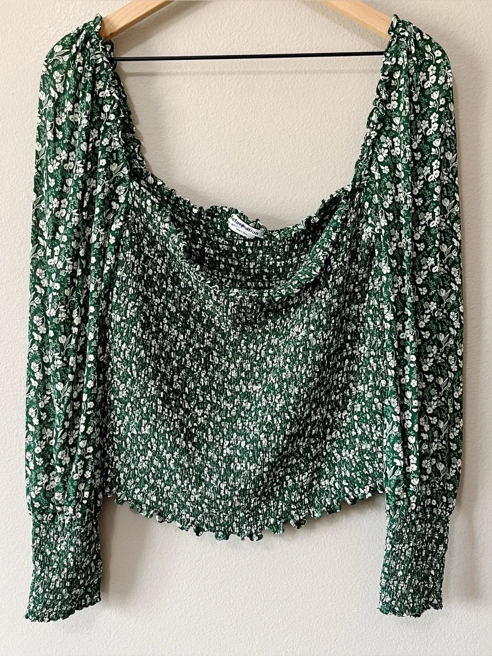 Reformation Green White Floral Ditsy Print Pinto Smocked Top Plus Size 1X